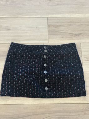 Free People Corduroy Black Patterned Button-Front Mini Skirt 28